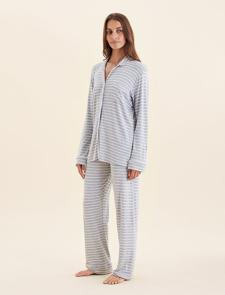 Papinelle Modal Kate Jersey Pyjamas Grey Stripe