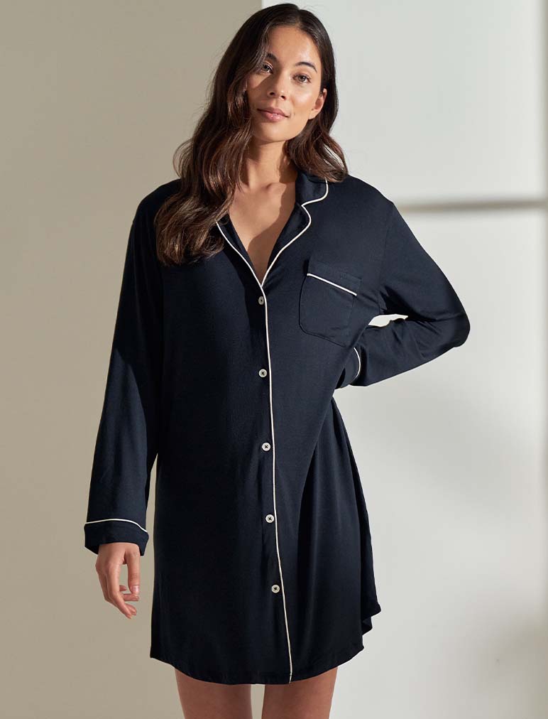 Papinelle Women's Kate Modal Soft Nightshirt, Sleepwear Pajama piece makes  for go-to women's sleepwear dressing. Black, Size X-Small at  Women's  Clothing store