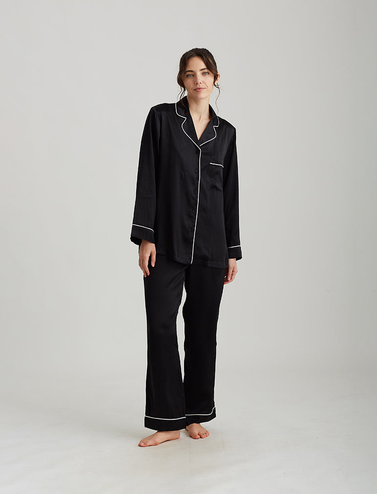 Papinelle | Washable Silk Piped PJ in Black – Papinelle Sleepwear AU