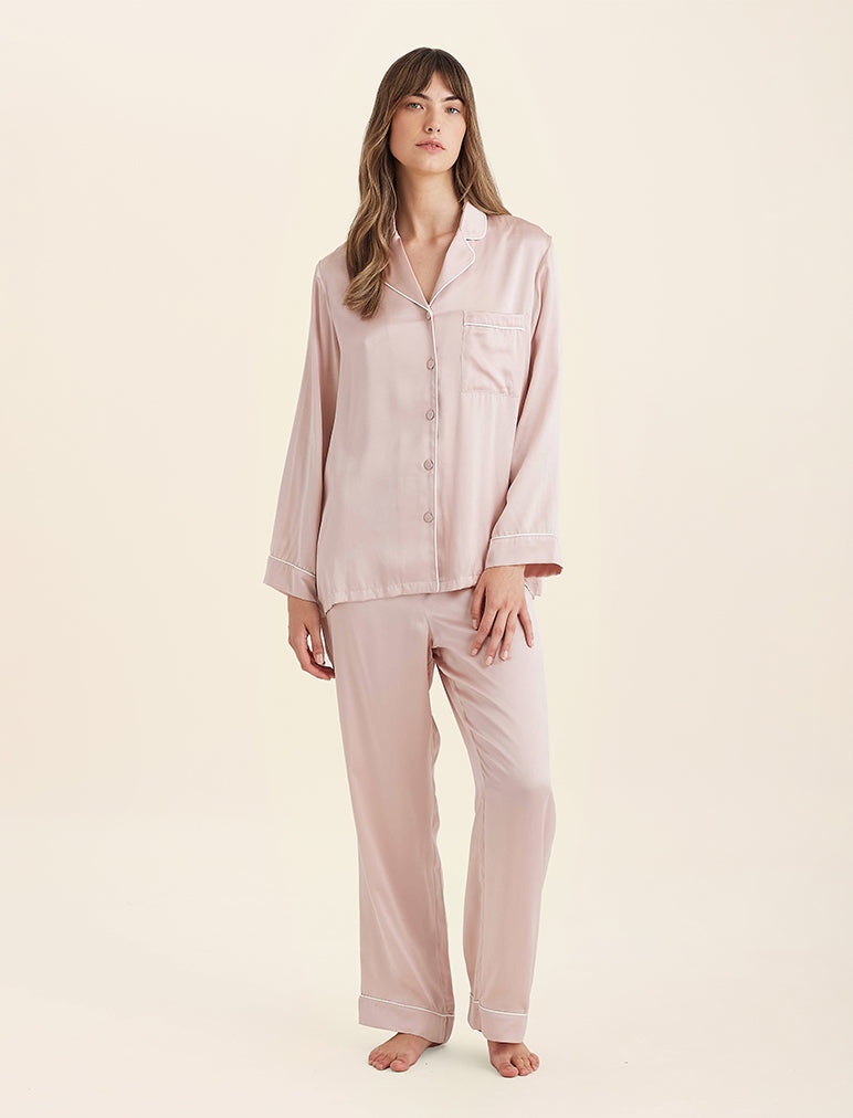 Sylvie Silk Piped Full Length PJ