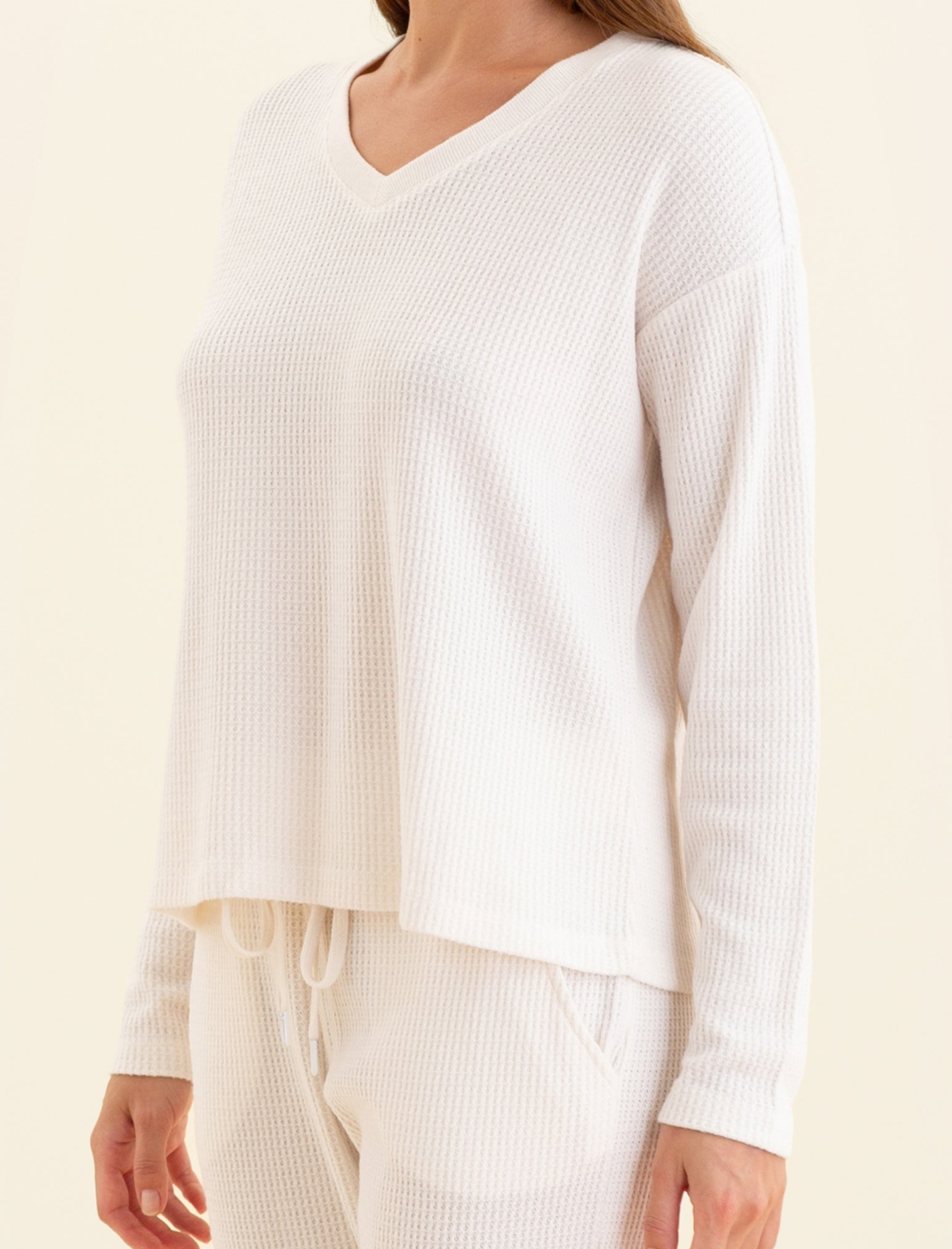 Super Soft Waffle V-Neck LS Top