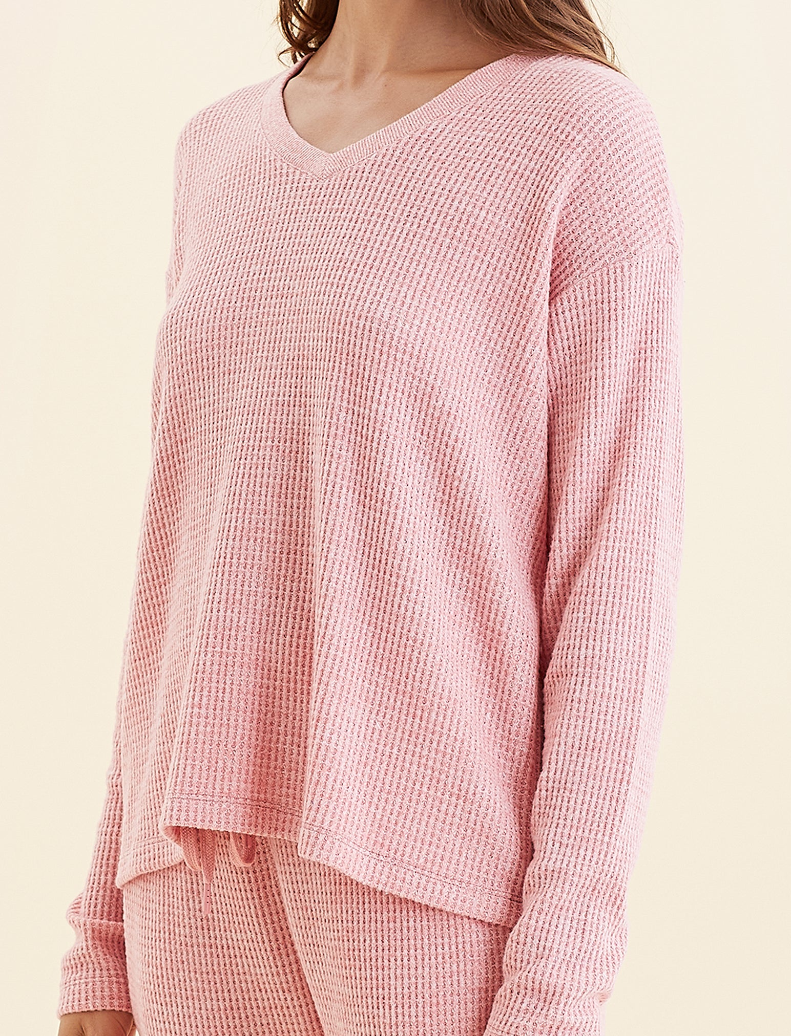 Super Soft Waffle V-Neck LS Top