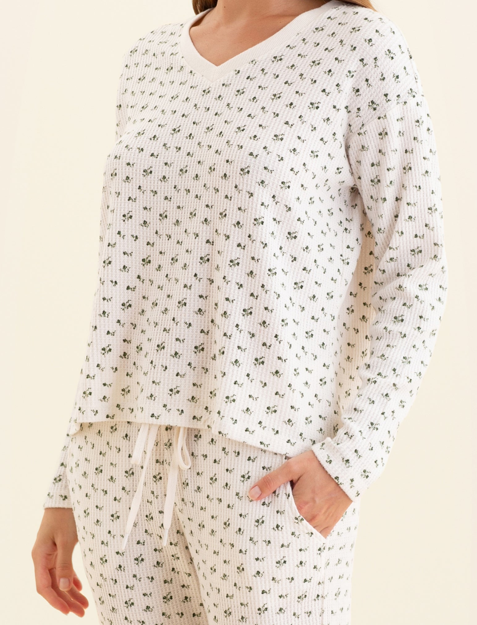 Super Soft Waffle V-Neck LS Top & Jogger