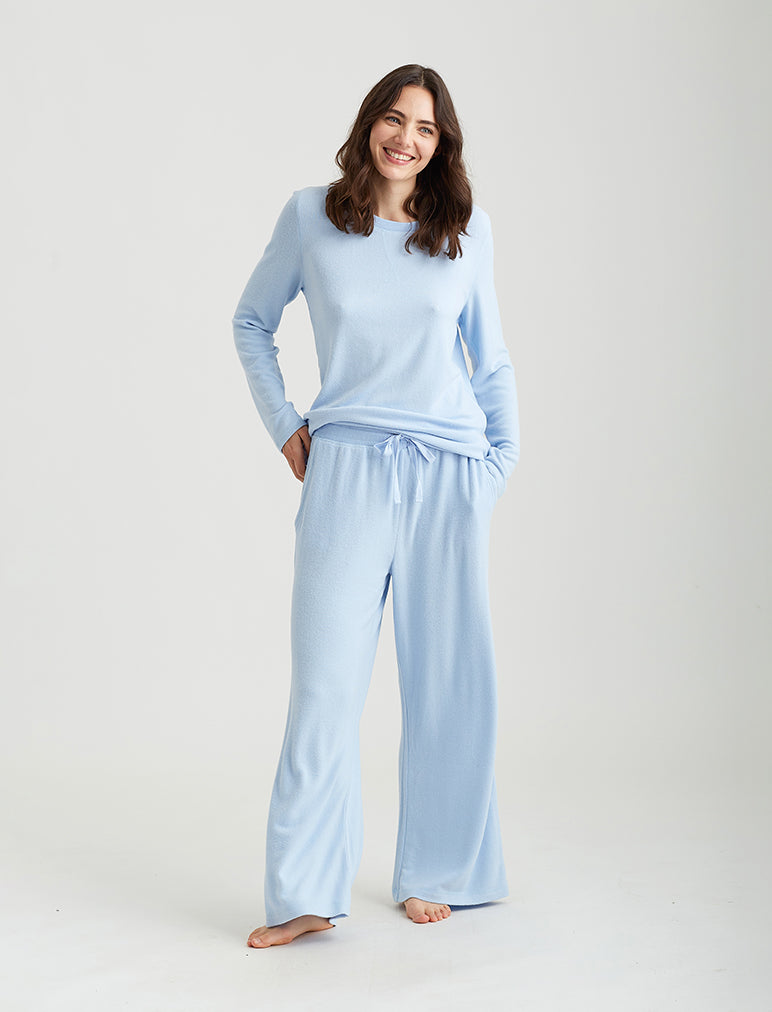FeelMeStyle Women V-neck lace edge Modal Nightgown Gauze Long Sleeve Pajamas