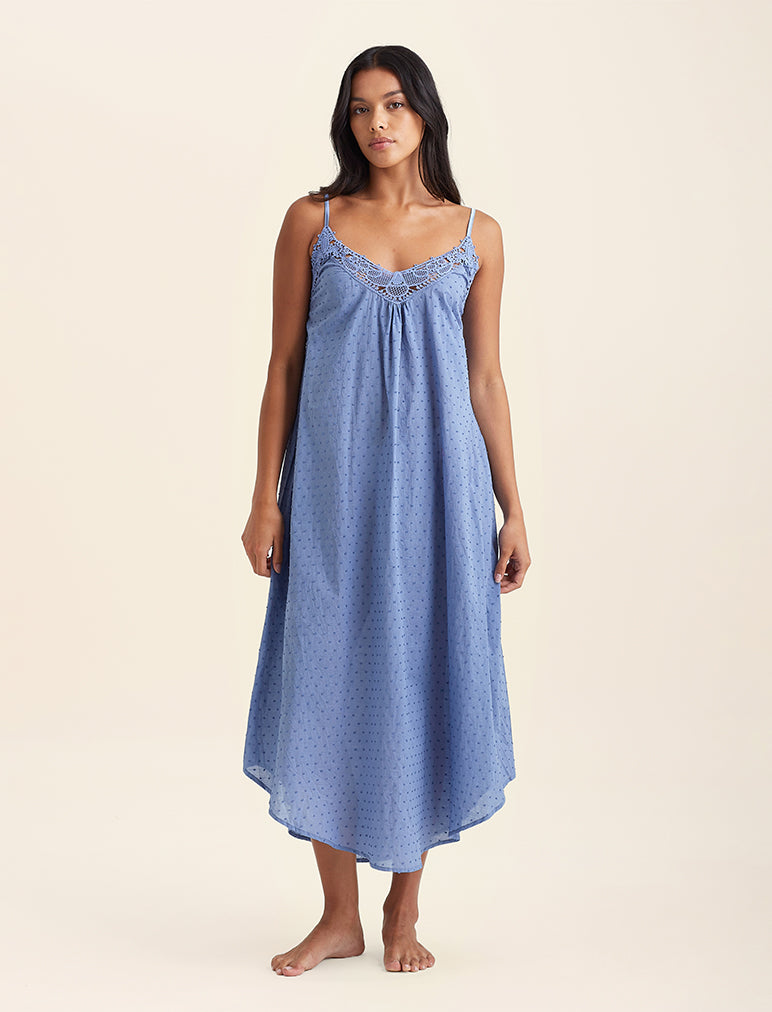 Swiss Dot Lace Front Maxi Nightie