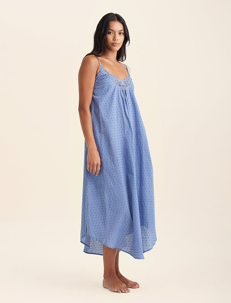 Swiss Dot Lace Front Maxi Nightie