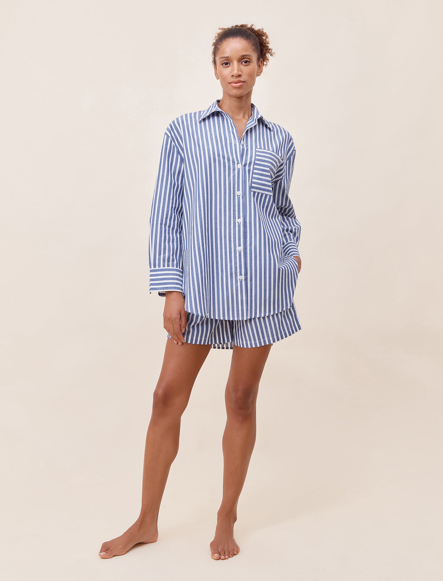 Cotton Stripe Shirting Boxer PJ Set