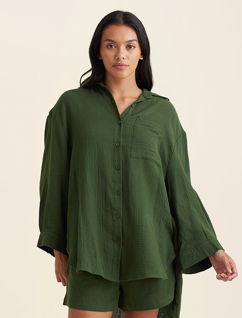 Ashley Textured Cotton Oversized Shirt