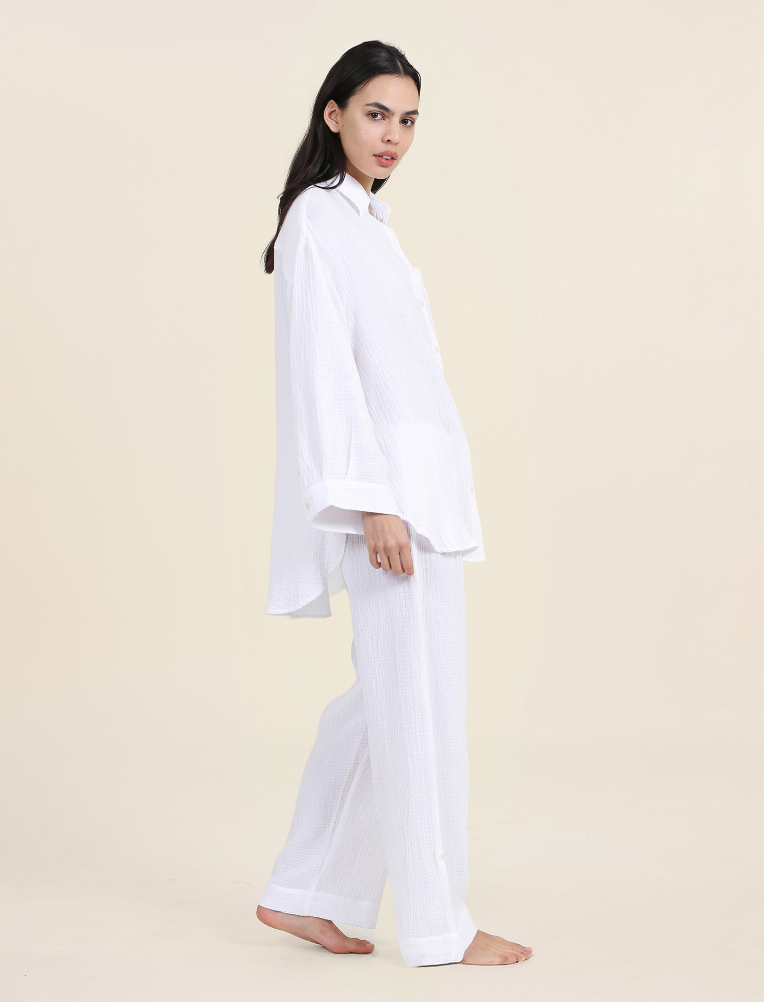 Ashley Textured Cotton Wide Leg Pant