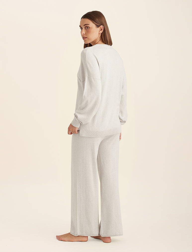 Cotton Cashmere Crew Neck Long Sleeve Top