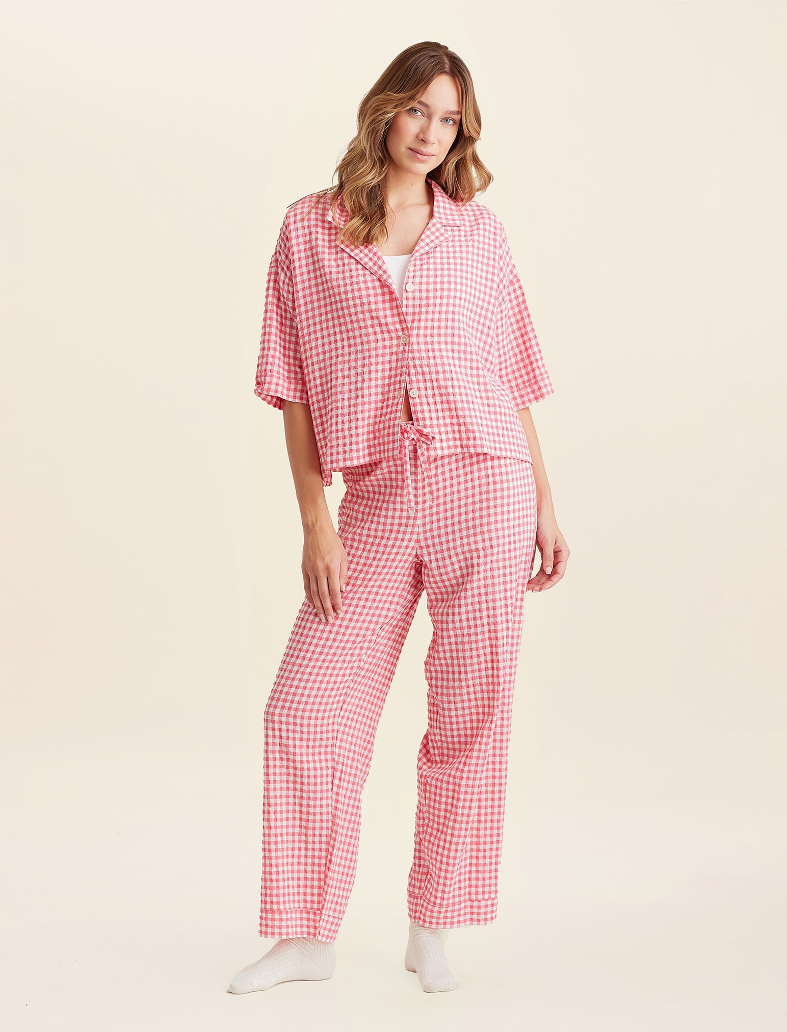 Seersucker Gingham Short Sleeve PJ Set