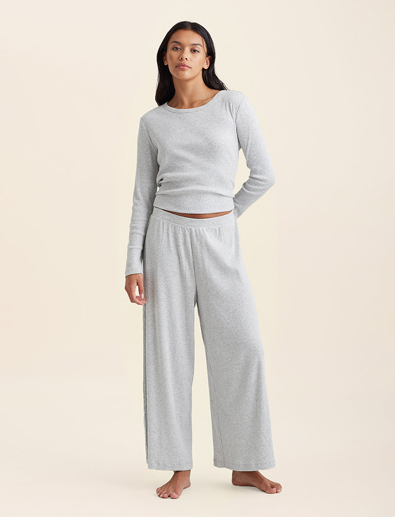 Soft Baby Rib Full Length Wide Leg Pant