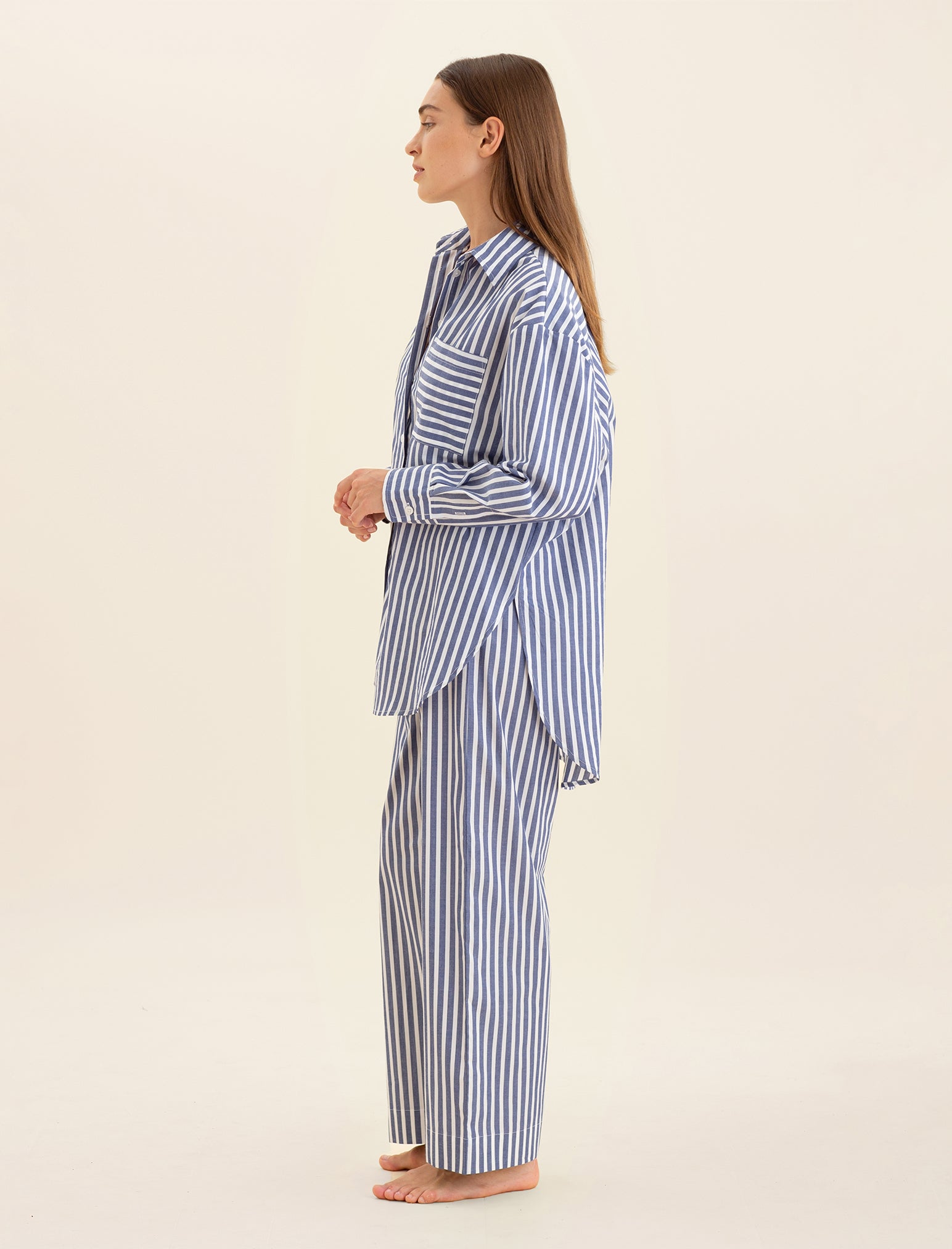 Cotton Stripe Shirting Full Length PJ Set